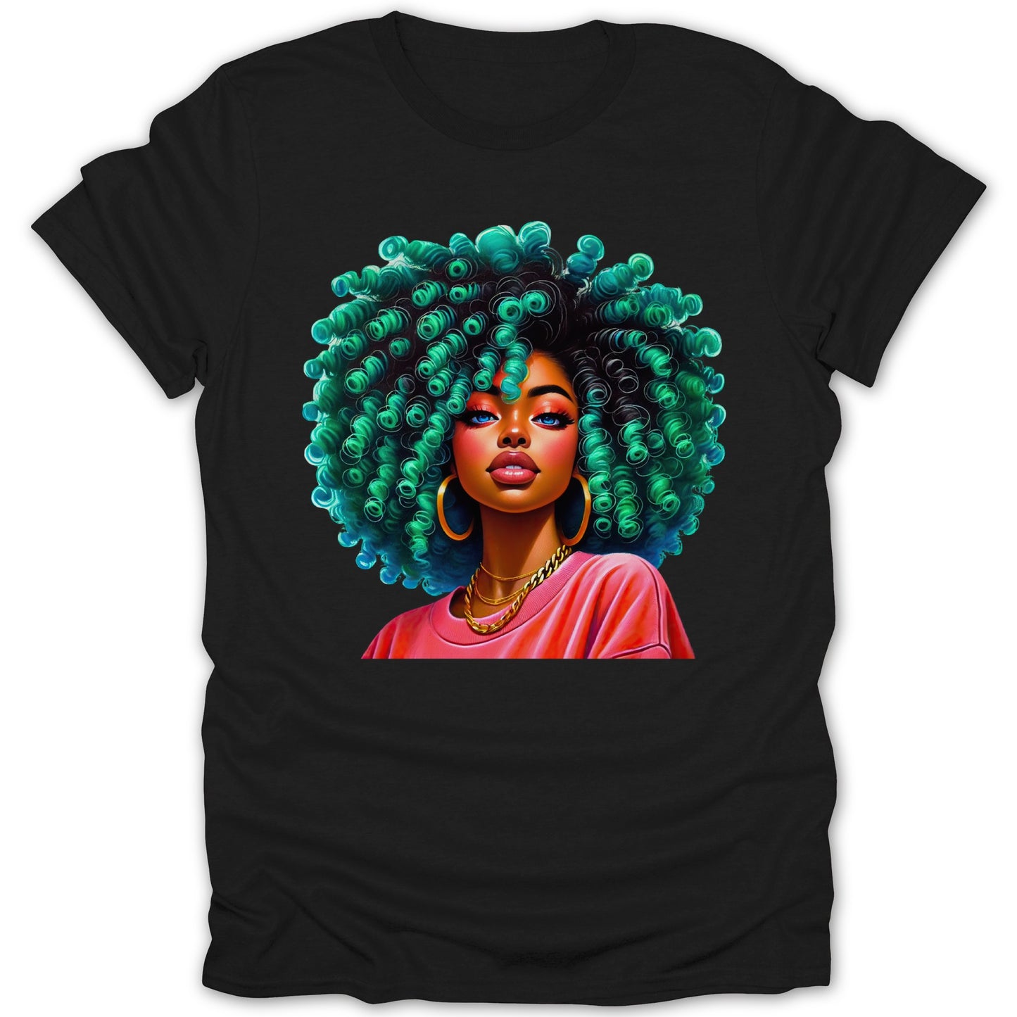 Green Curly Hair Woman Graphic Print T-Shirt product type