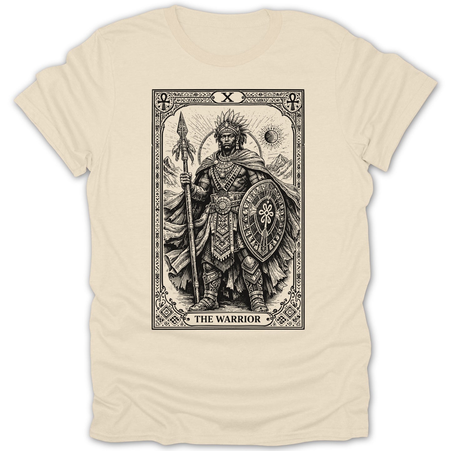 THE WARRIOR Majestic Ancient Mystical Figure product type
Warrior, Tarot Card, Mystical Art, Ancient Warrior, Tribal Design, Indigenous Warrior, Spear Shield, Feathered Headdress, Mythological Figure, Heroic Warrior, Esoteric Art, Spiritual Symbol, Graphic Design, Black White Art, Detailed Illustration, Fantasy Art, Pantheon, Shamanic, Divinity, Powerful Symbol