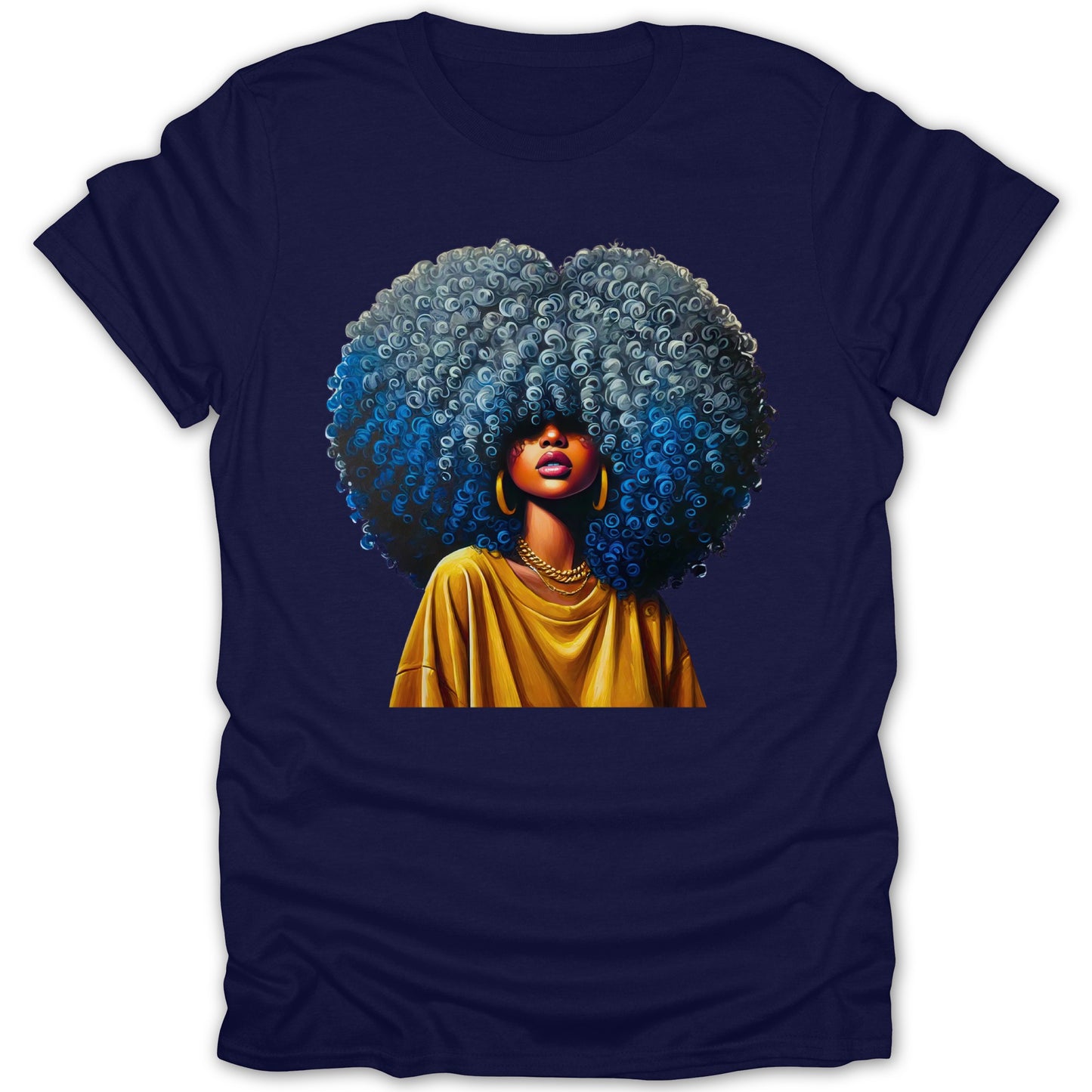Bold Artistic Blue Afro Woman Illustration Shirt product type
