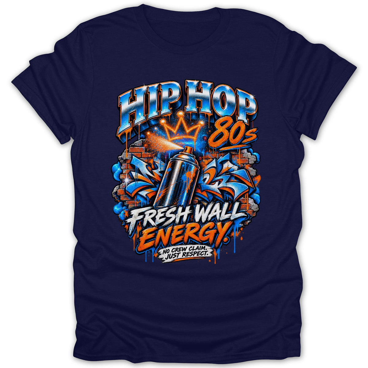 Hip Hop 80s Fresh Wall Energy graffiti design with spray can and crown.