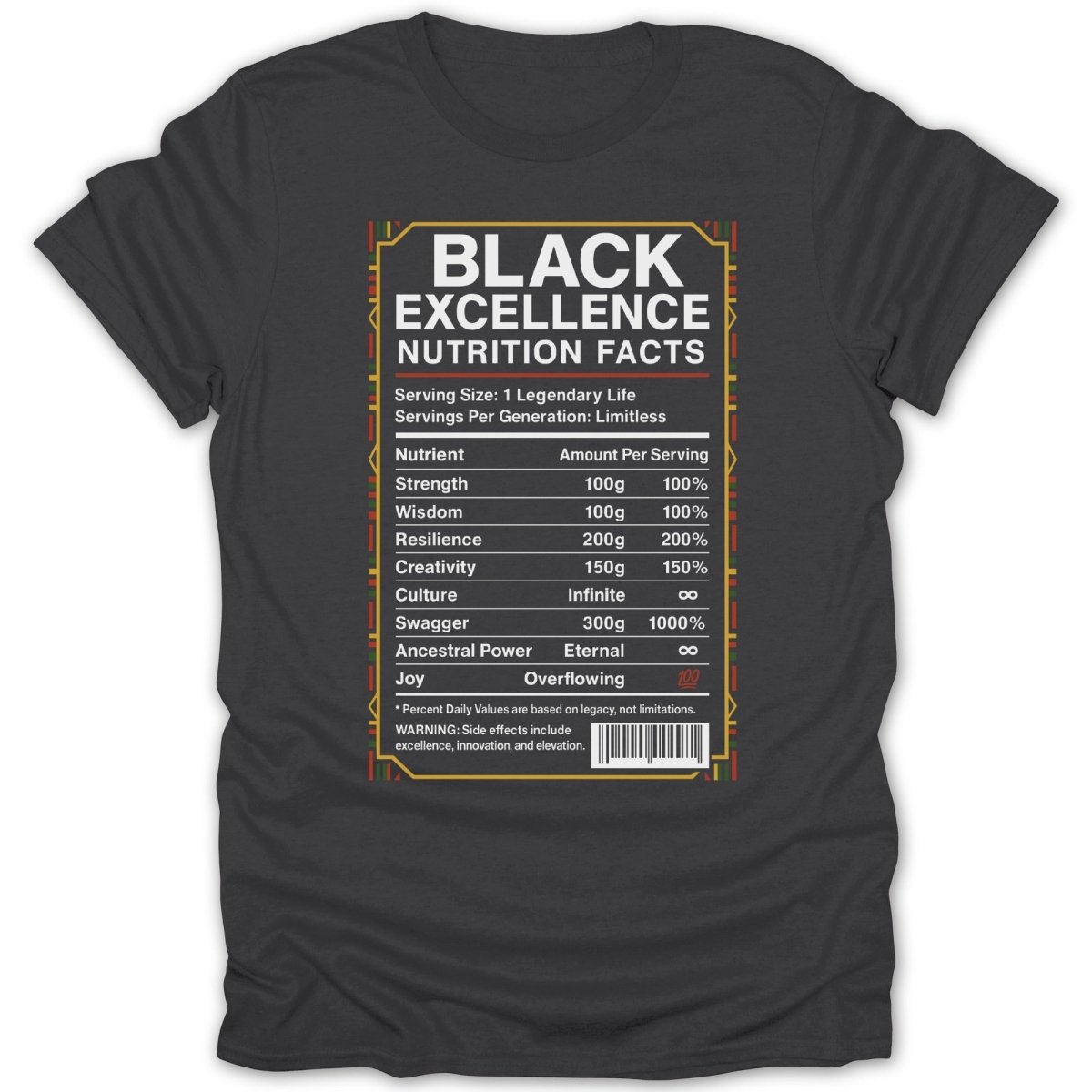 Black Excellence Nutrition Facts Tee - Zion Threadz