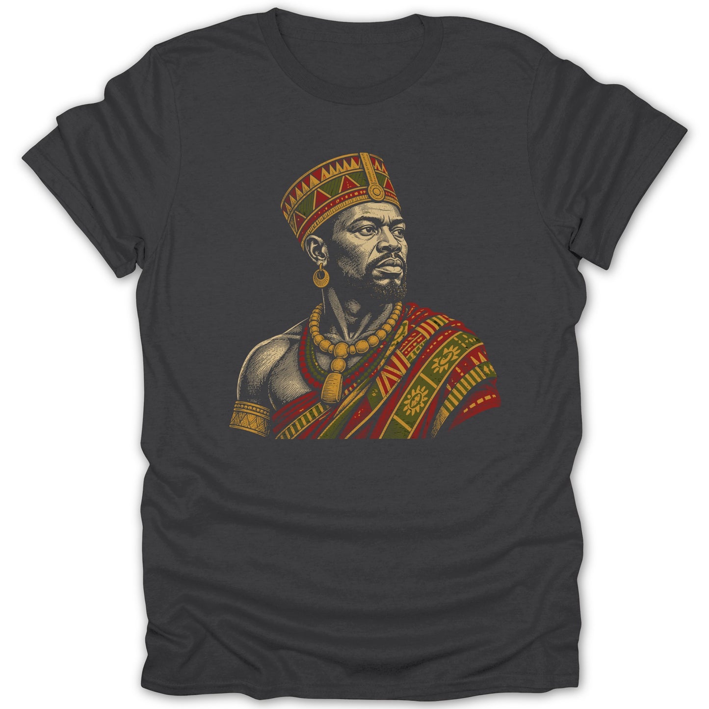 T-shirt with illustration of a man wearing a crown and traditional attire.