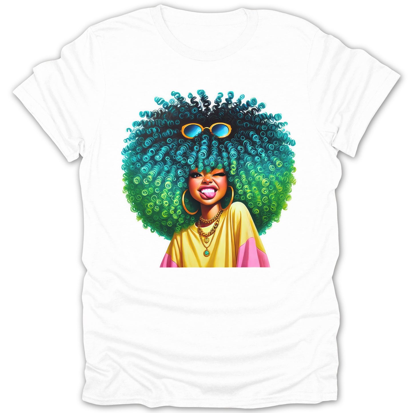 Colorful Afro Character Art on White T-shirt product type