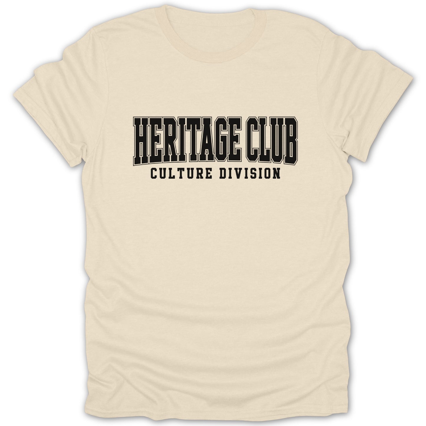 Cream t-shirt with black text reading "HERITAGE CLUB CULTURE DIVISION".