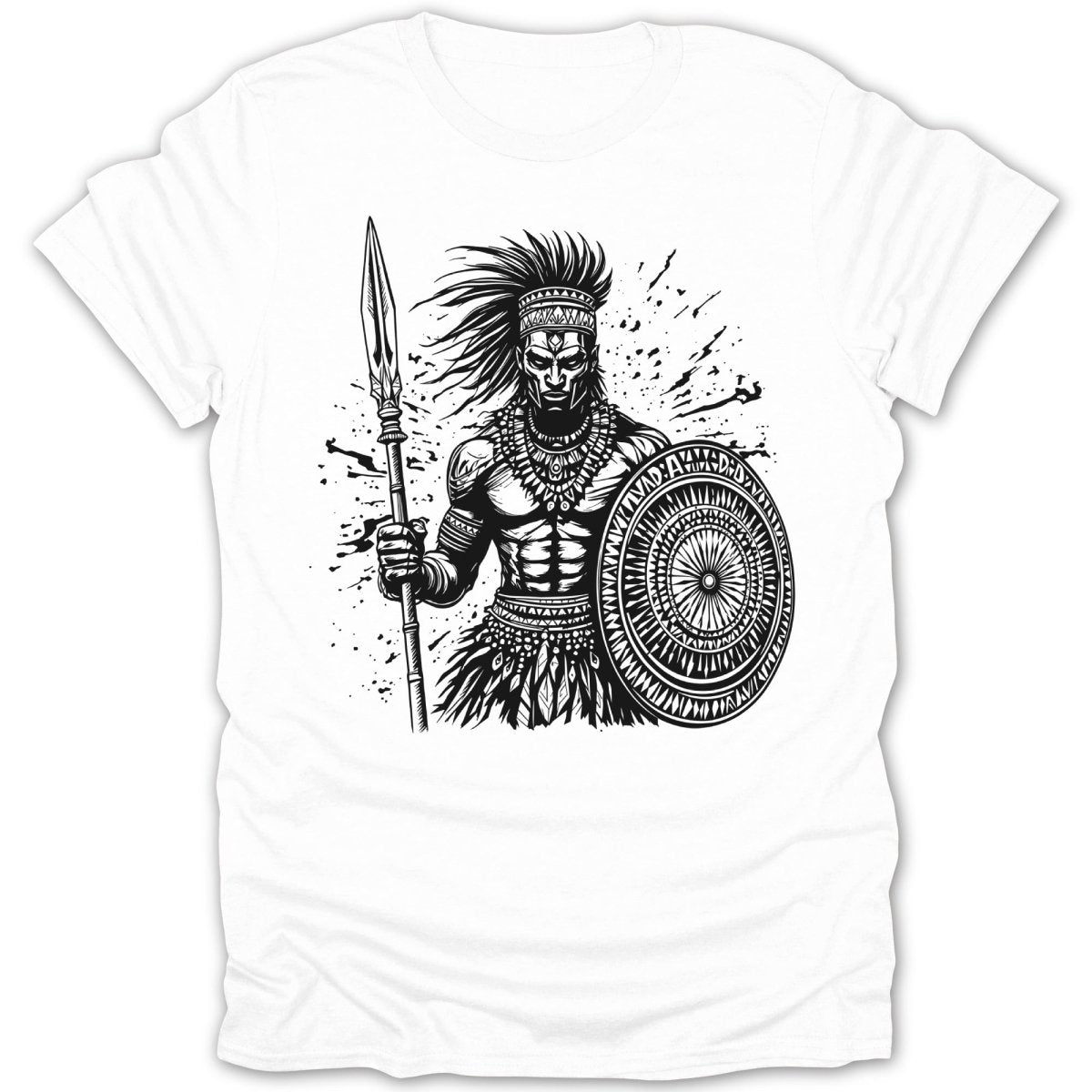 Tribal Warrior With Spear And Shield Tee - Zion Threadz