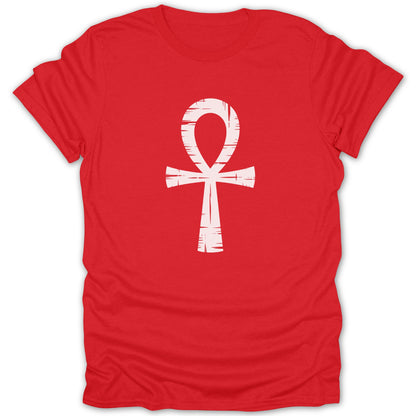 Unique Red T-Shirt with Distressed Ankh Symbol product type