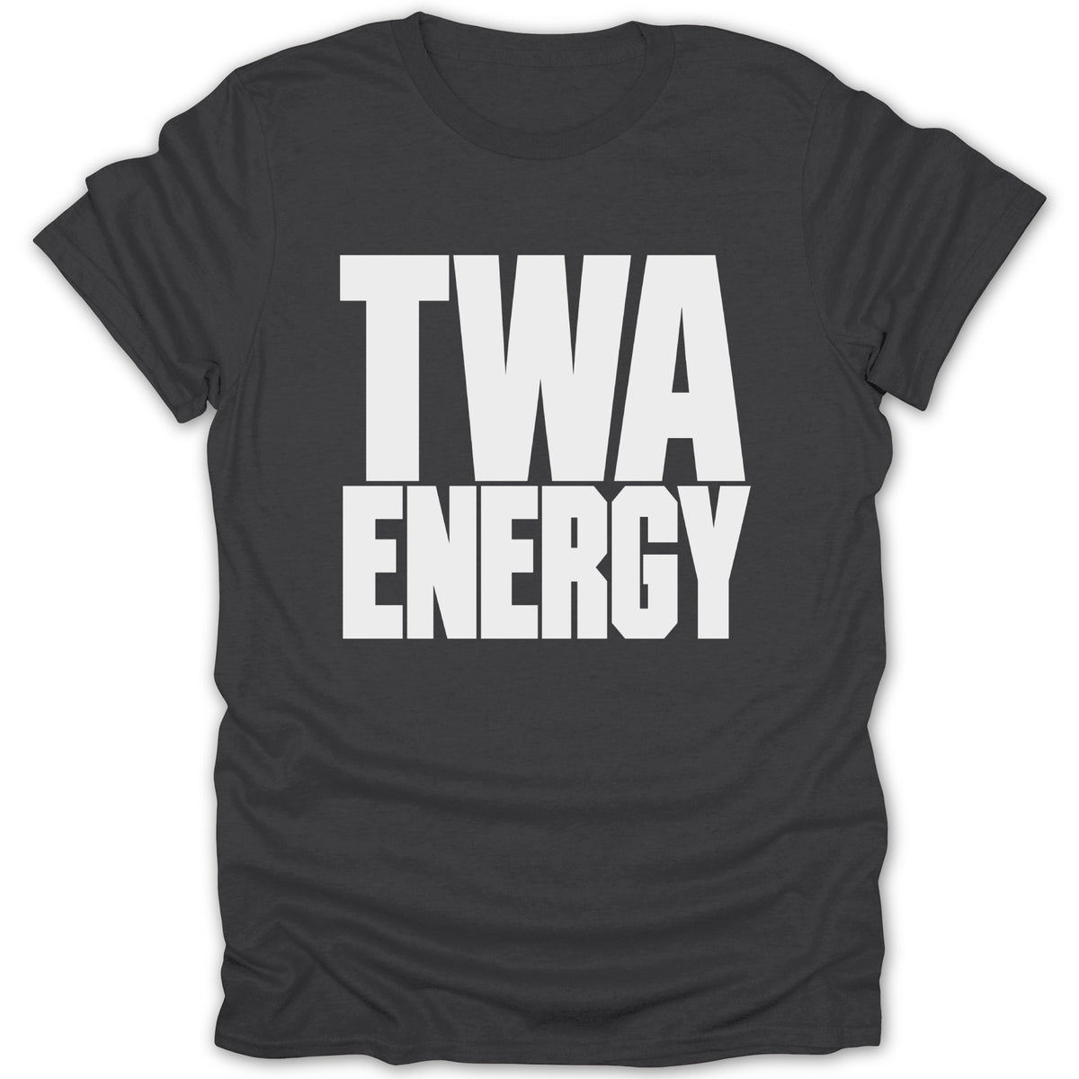Charcoal t-shirt with white text "TWA ENERGY".