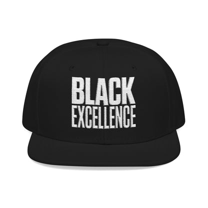 Black snapback hat with "BLACK EXCELLENCE" embroidered in white.