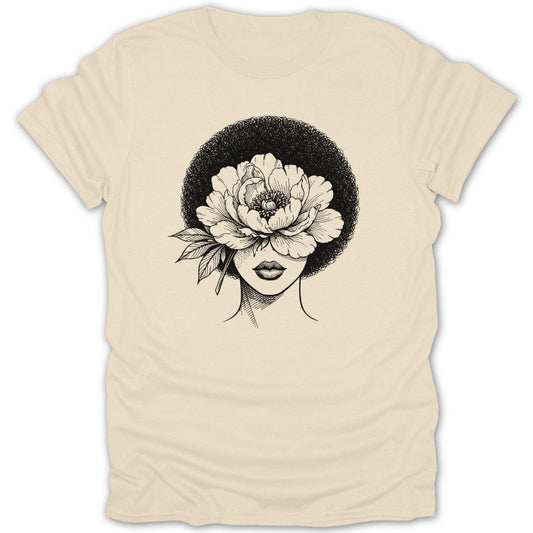 Afro Woman Peony Flower Tee - Zion Threadz