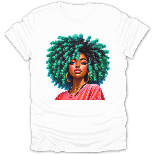 Vibrant Hair Fashionable Woman Artistic Print T-shirt product