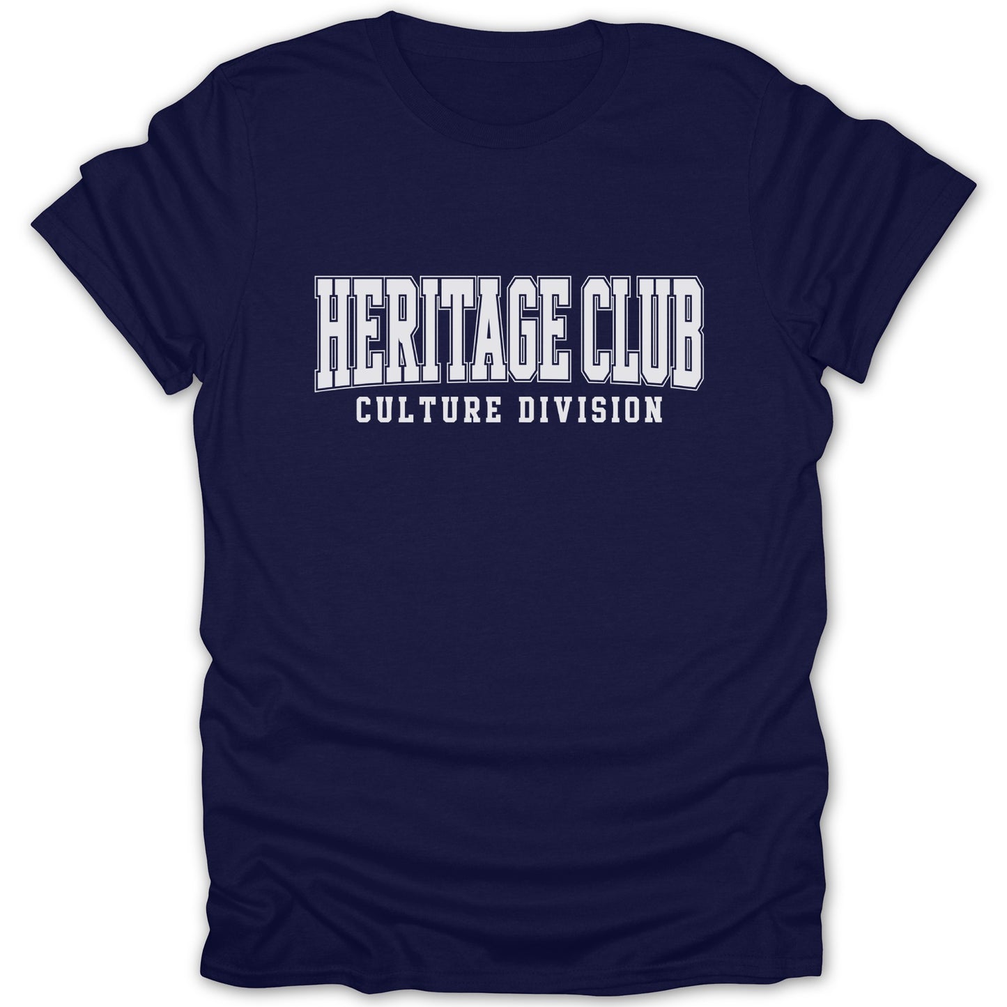 Navy t-shirt with white "HERITAGE CLUB CULTURE DIVISION" text.