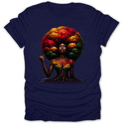 Afro Tree Girl with Colorful Tree T-Shirt product type