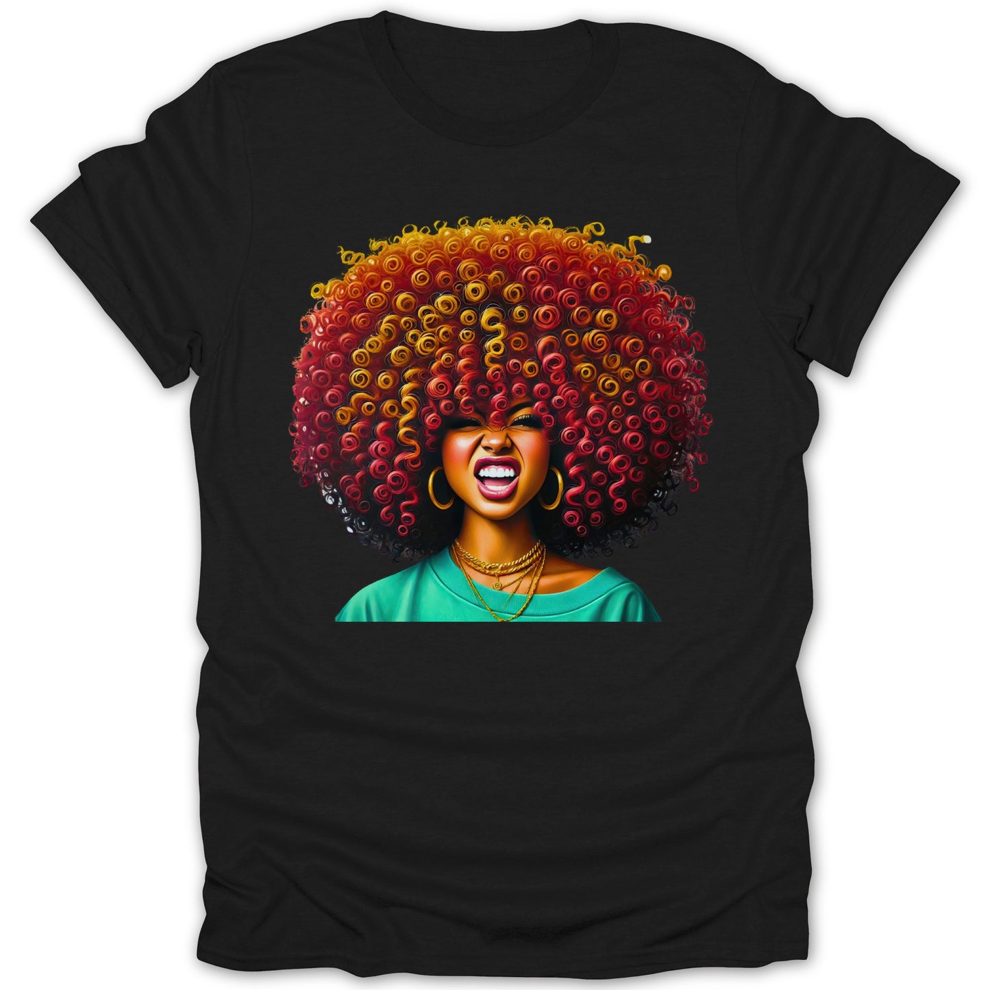 Vibrant Woman with Curly Hair Art on T-Shirt product