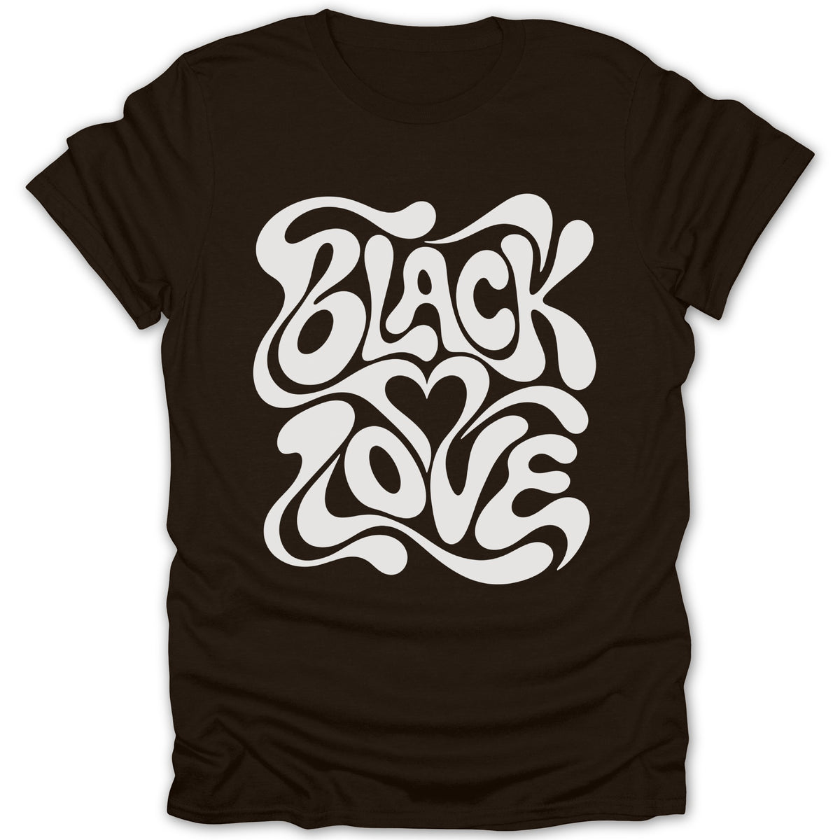 Brown t-shirt with white "BLACK LOVE" text and heart graphic.