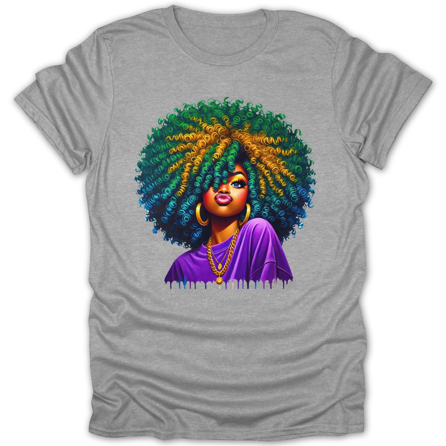 Colorful Afro Art Print on Grey T-Shirt product type