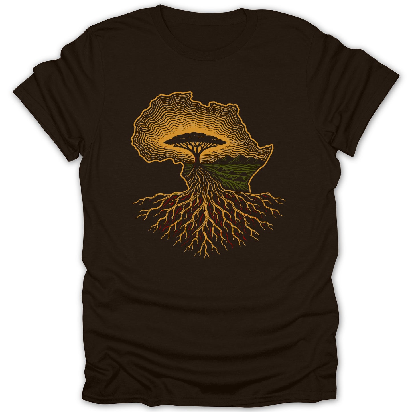 African continent with tree, roots, and landscape graphic design.