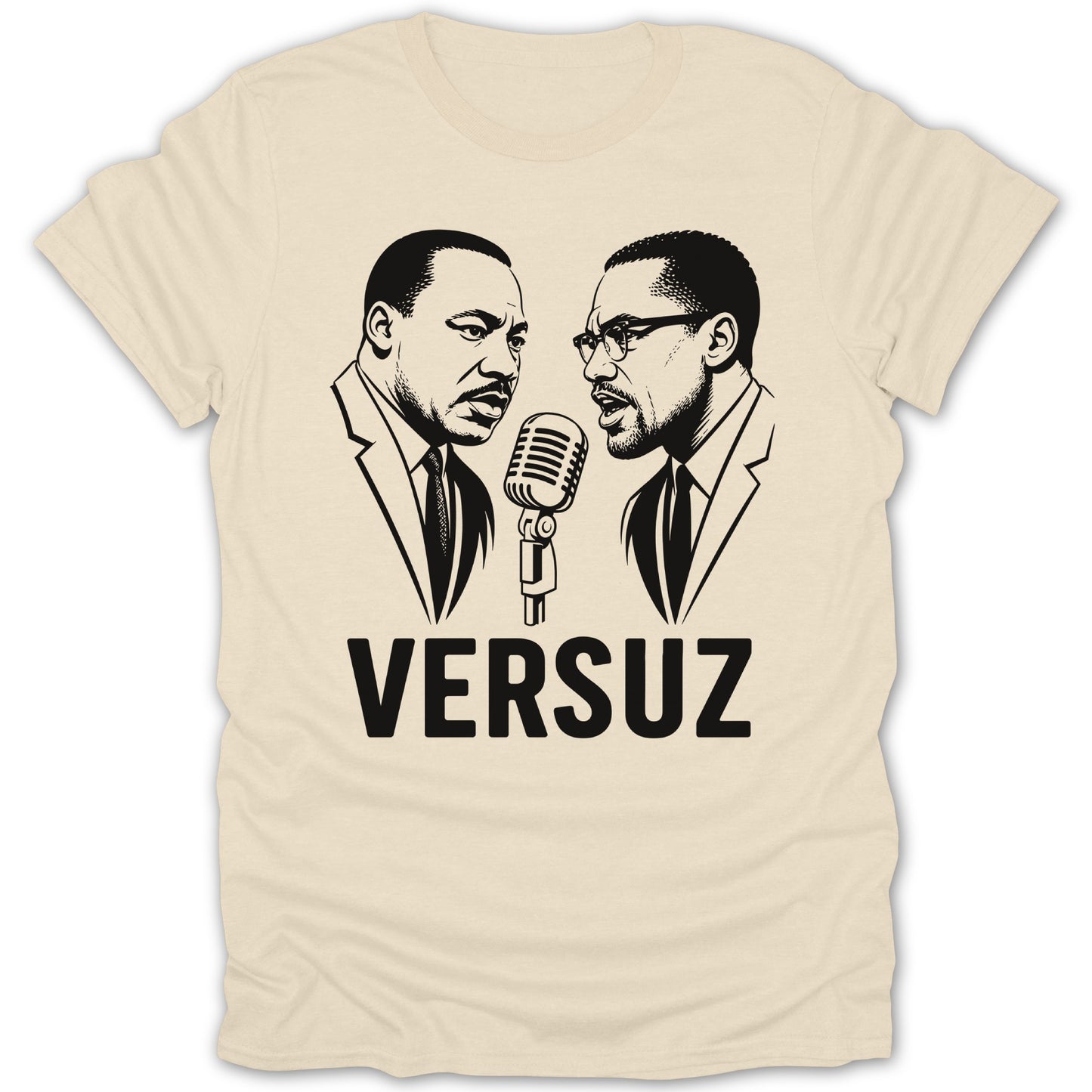 Martin Luther King Jr. and Malcolm X facing each other with a microphone, "VERSUZ" text.