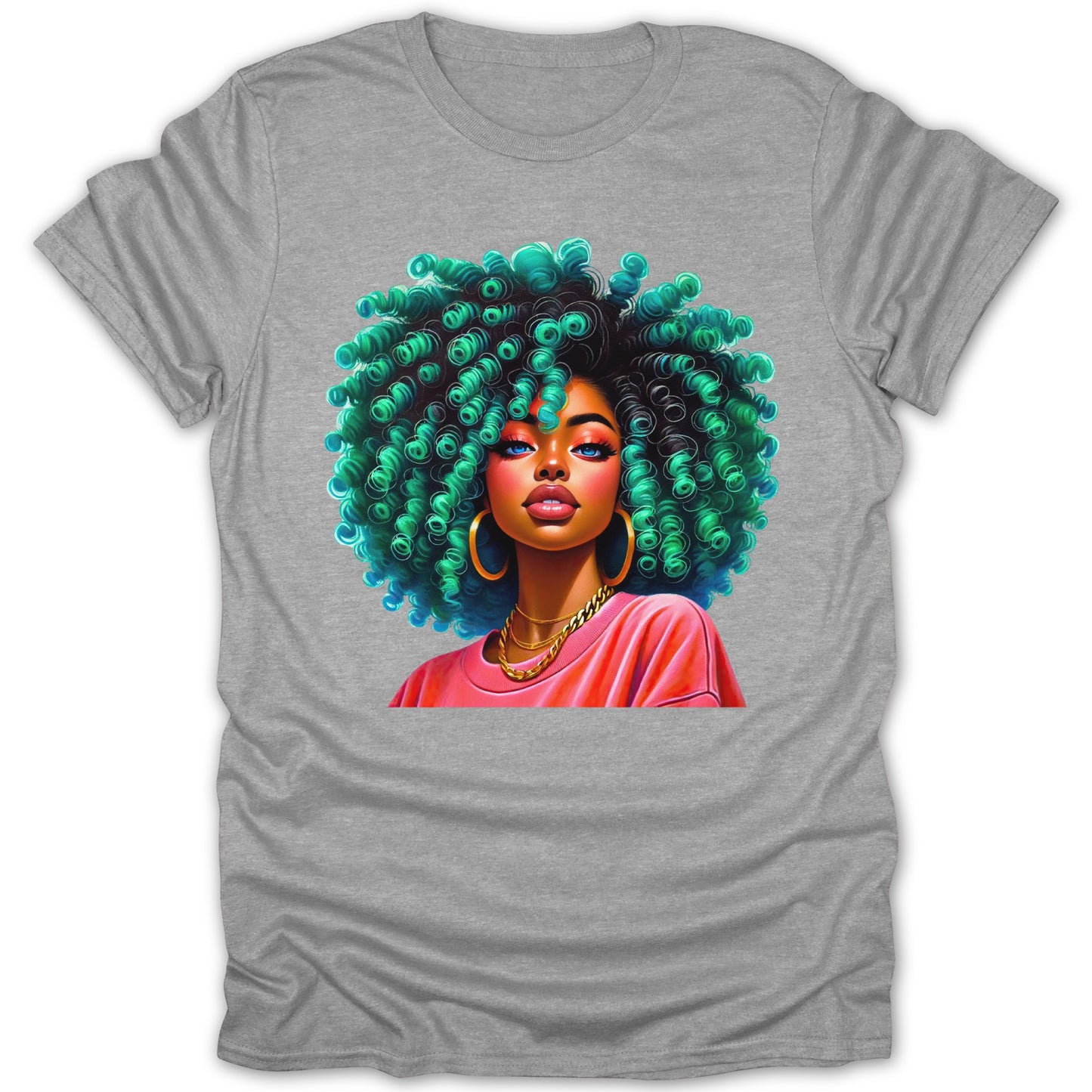 Vibrant Afro Portrait Art on Grey T-shirt apparel product