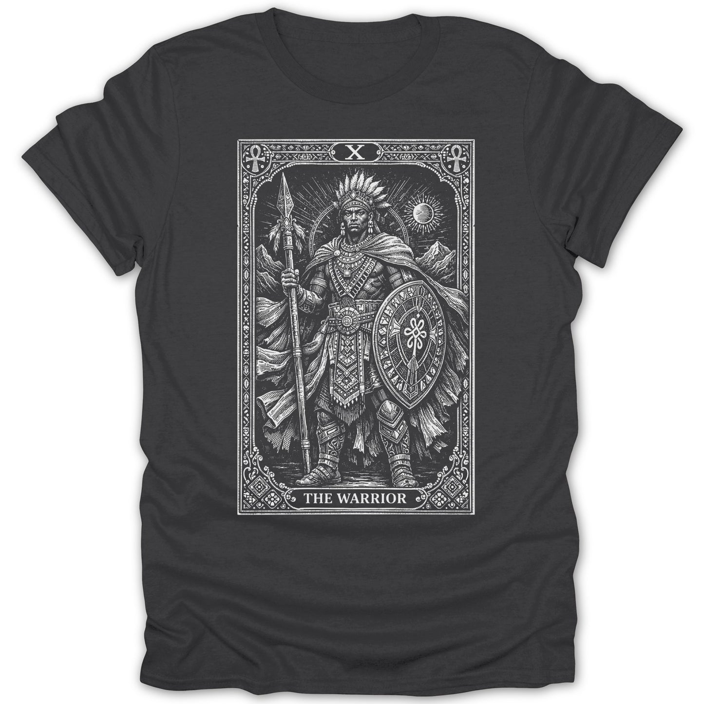 The Warrior Mythical Figure Intricate Artwork product type
Warrior, Ancient, Mythical, Tribal, Esoteric, Tarot, Indigenous, Spear, Shield, Symbolic, Graphic, Black White, Spiritual, Folklore, Cultural, Divine, Hero, Illustration, Fantasy, Sun