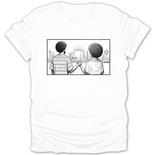 Holding Hands Looking at City Skyline T-Shirt