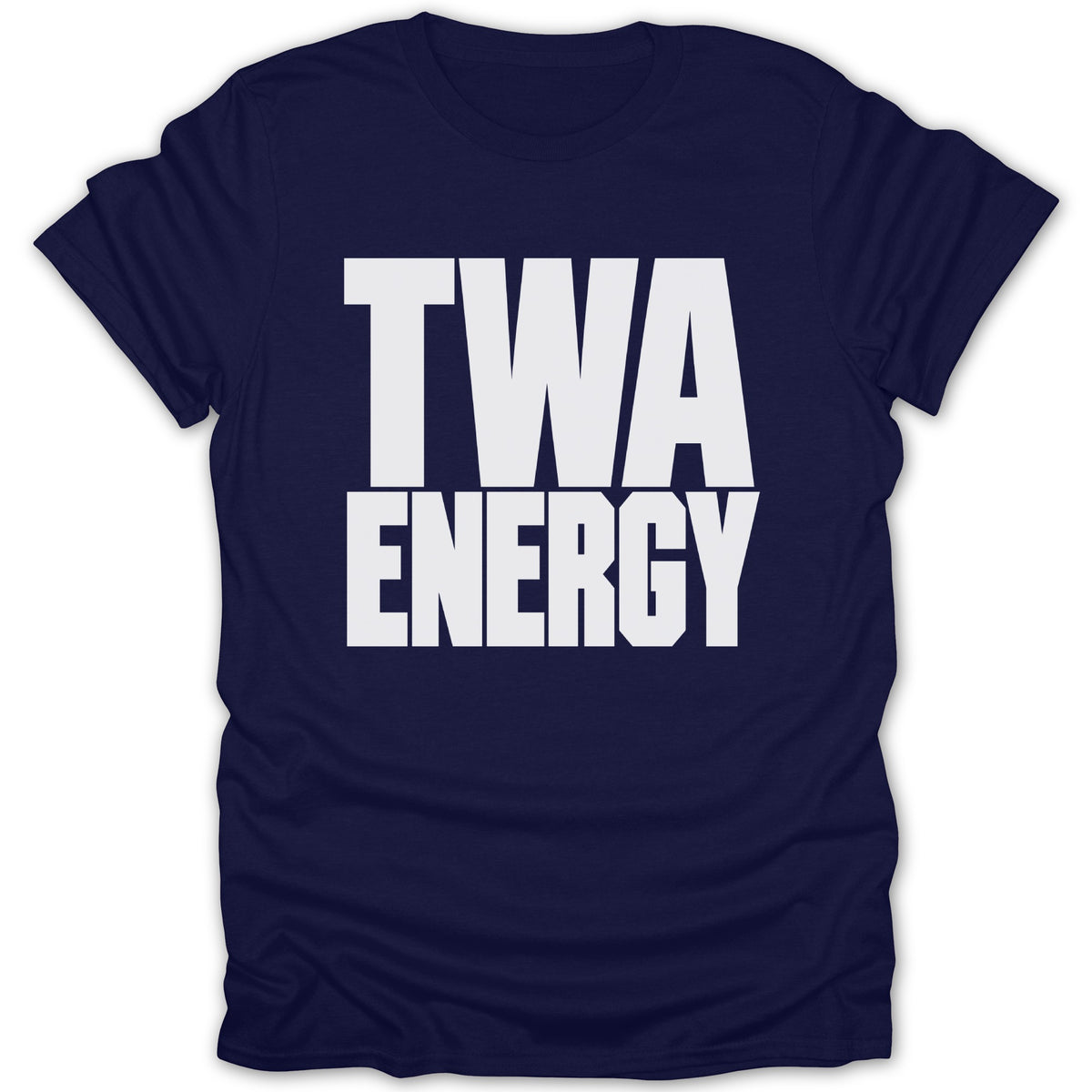 Navy t-shirt with white "TWA ENERGY" text