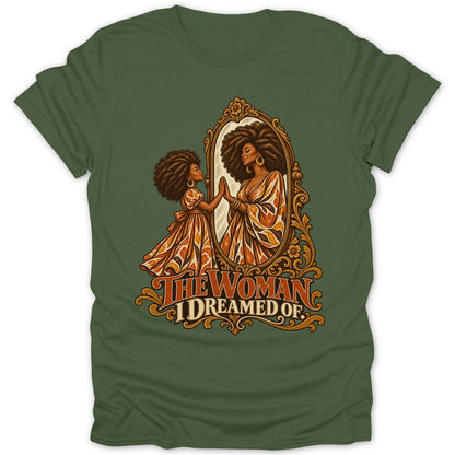 Illustration of a young girl and woman looking in a mirror with text.