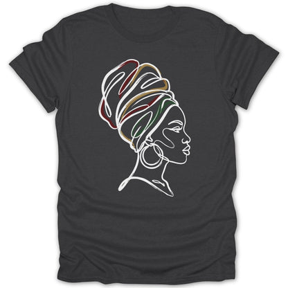 African Queen Head Wrap Line Art Tee - Zion Threadz