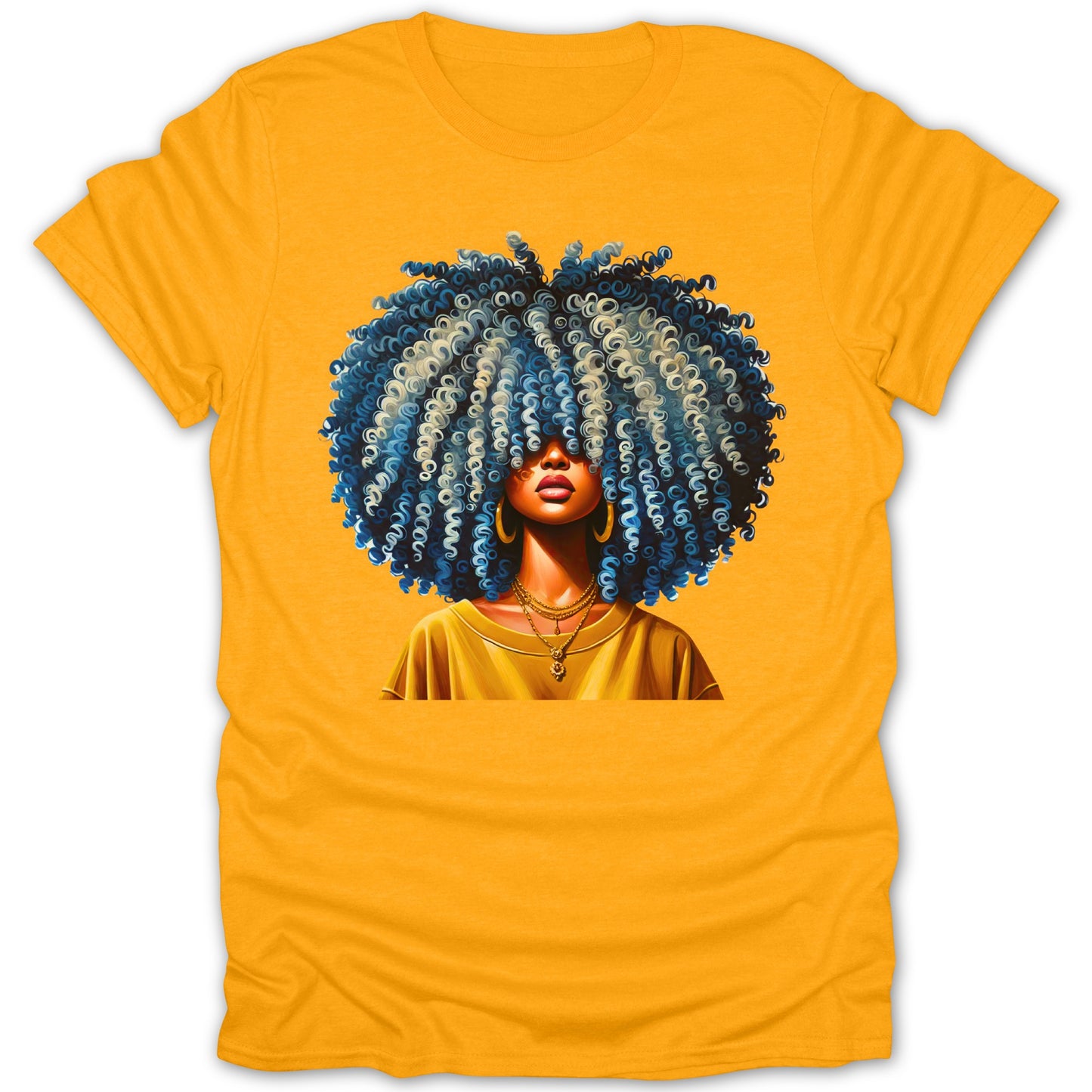 Bold Afro Art on Vibrant Yellow T-Shirt product type