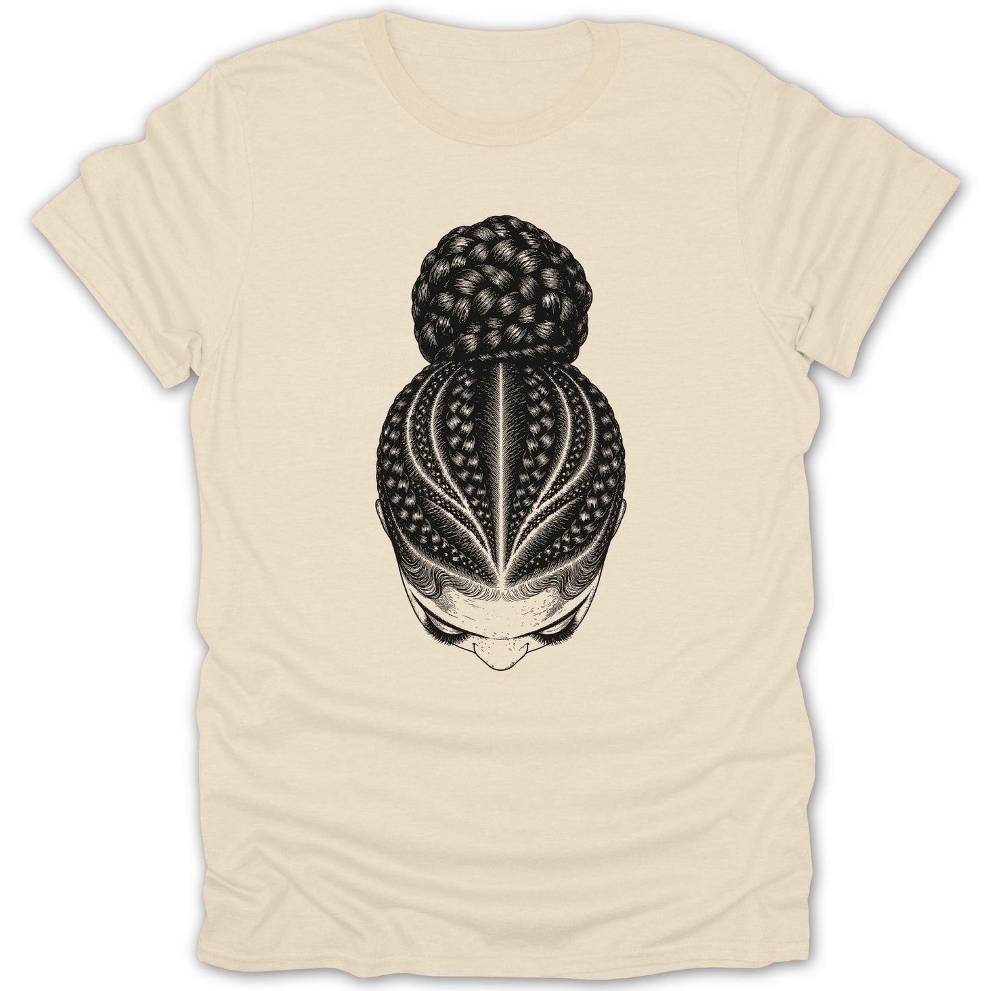 Illustration of a person's head with intricate braids styled in a bun.