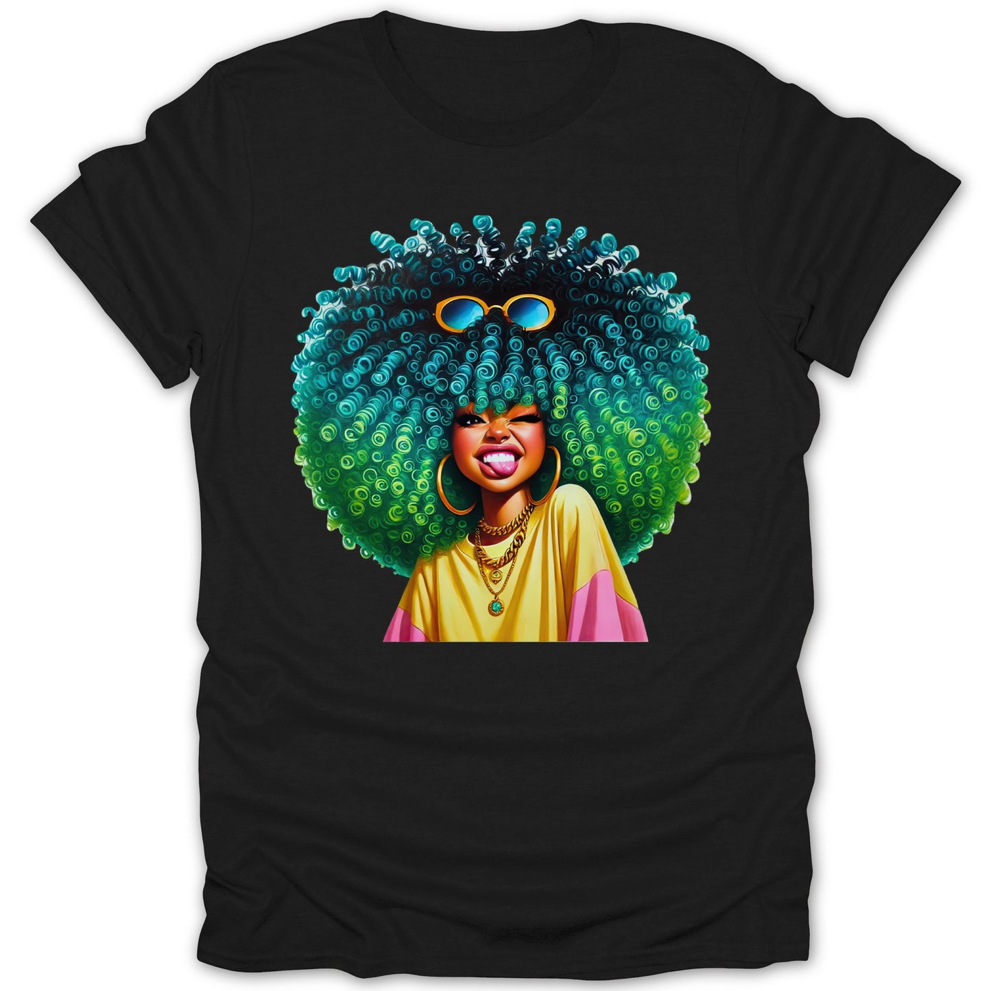 Colorful Fun Illustration on Black T-Shirt product type