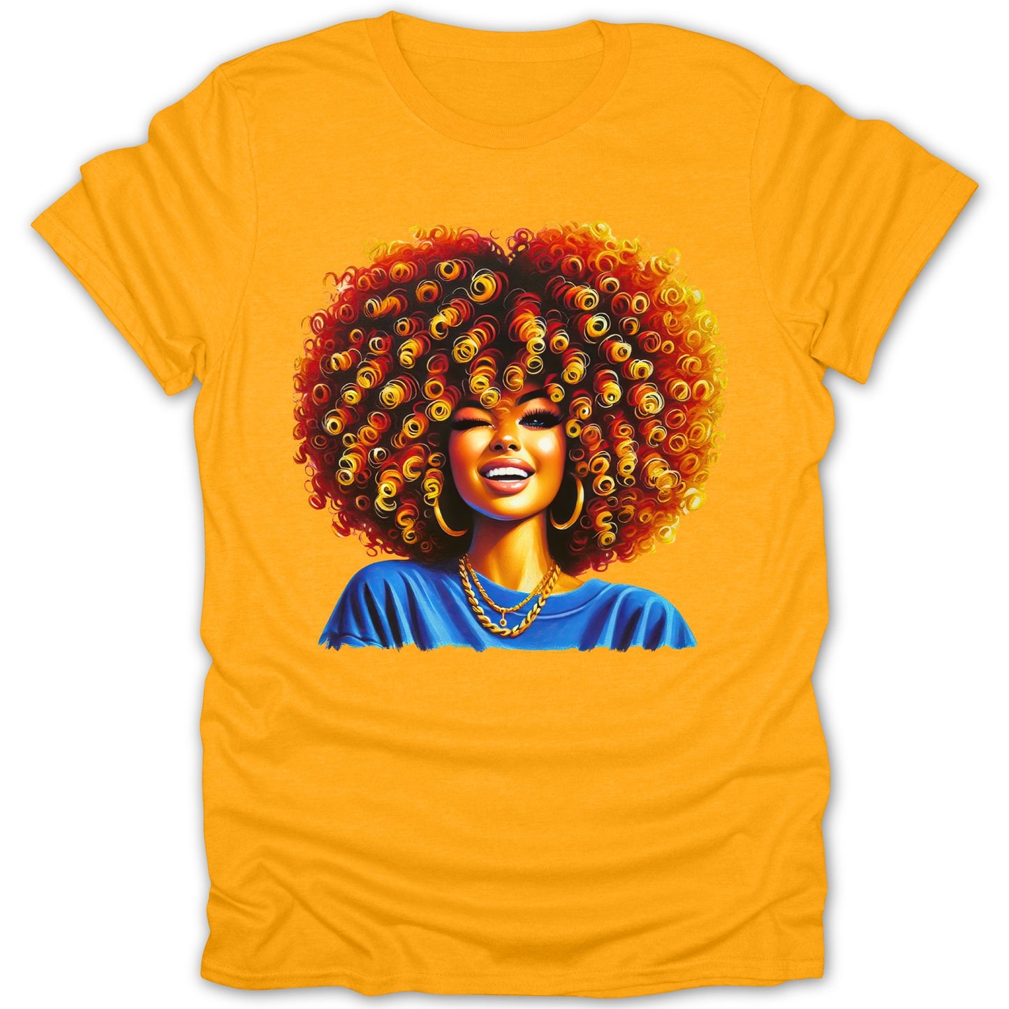 Vibrant Graphic Tee Featuring Curly Hair Design product type