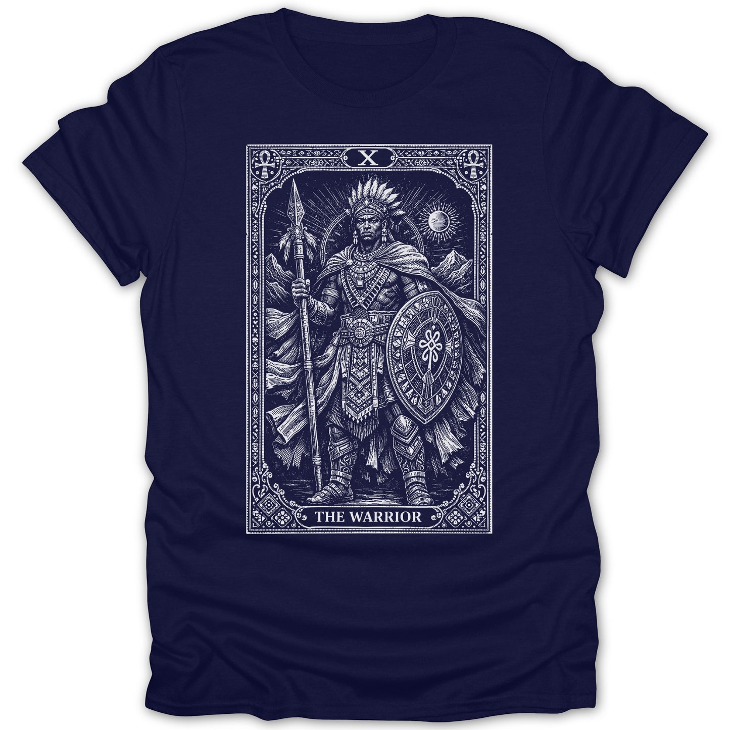 The Warrior Tarot Style X Ankh Warrior Mountains Product Type
Warrior, Tarot Card, Fantasy Art, Mythology, Ancient Figure, Spear Shield, Native Design, Tribal Warrior, Symbolic Art, Mystical Design, Occult Theme, Heroic Art, Spiritual Motif, Graphic Tee, TShirt, Apparel, Clothing, Unique Print, Dark Fantasy, The Warrior