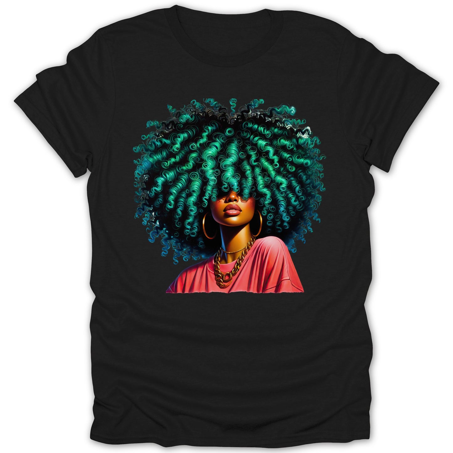 Vibrant Black T-Shirt with Colorful Afro Artwork product type