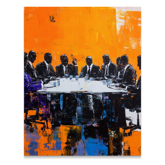 Vibrant Abstract Art with Business Meeting Scene wall art