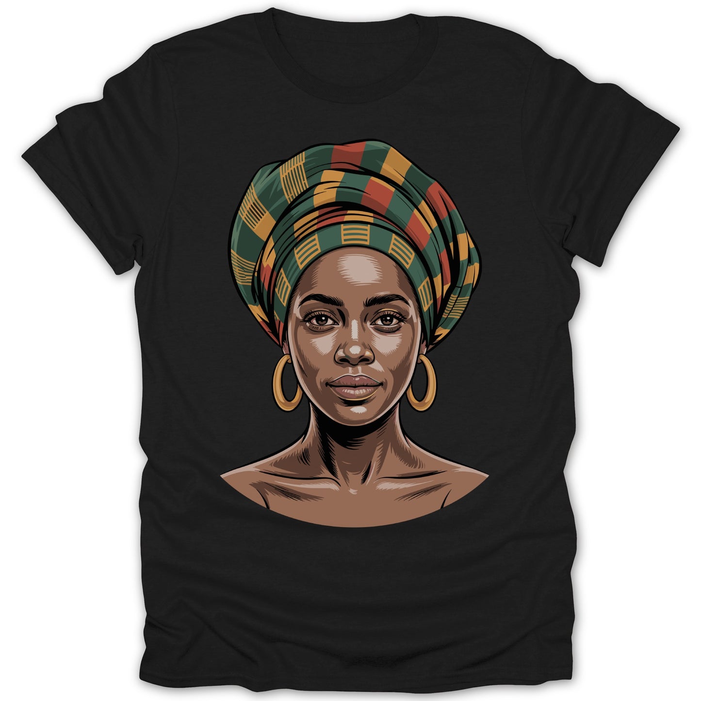 Afrocentric Woman in Headwrap Graphic T-Shirt