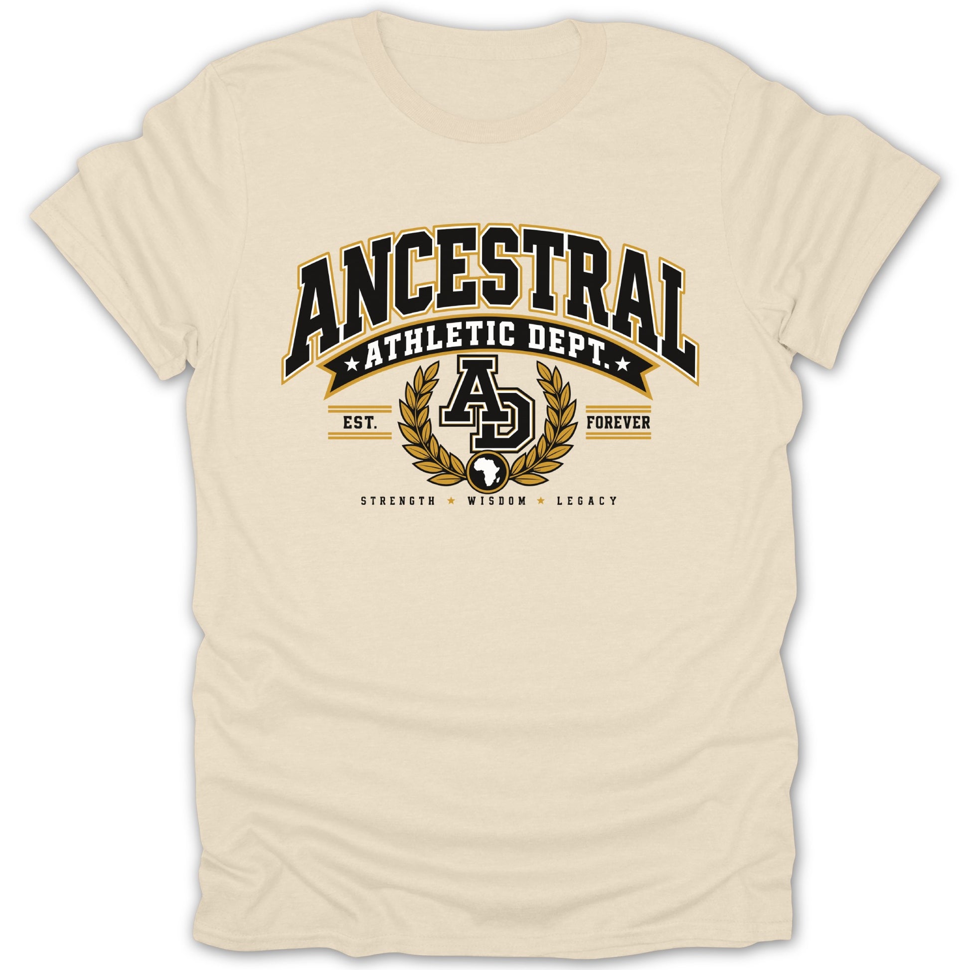 Ancestral Athletic Dept. AD graphic with laurel wreath and African continent outline.