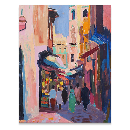 Colorful city street painting with people product type