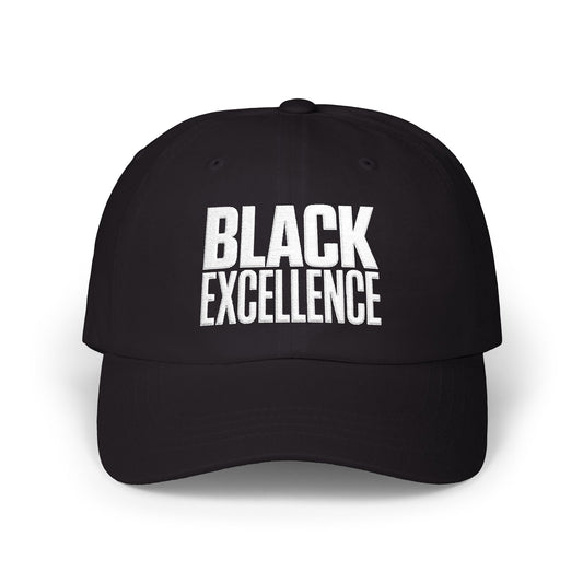 Black baseball cap with "BLACK EXCELLENCE" in white text.