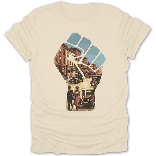 Vintage Cityscape Fist Design T-shirt for Unique Style