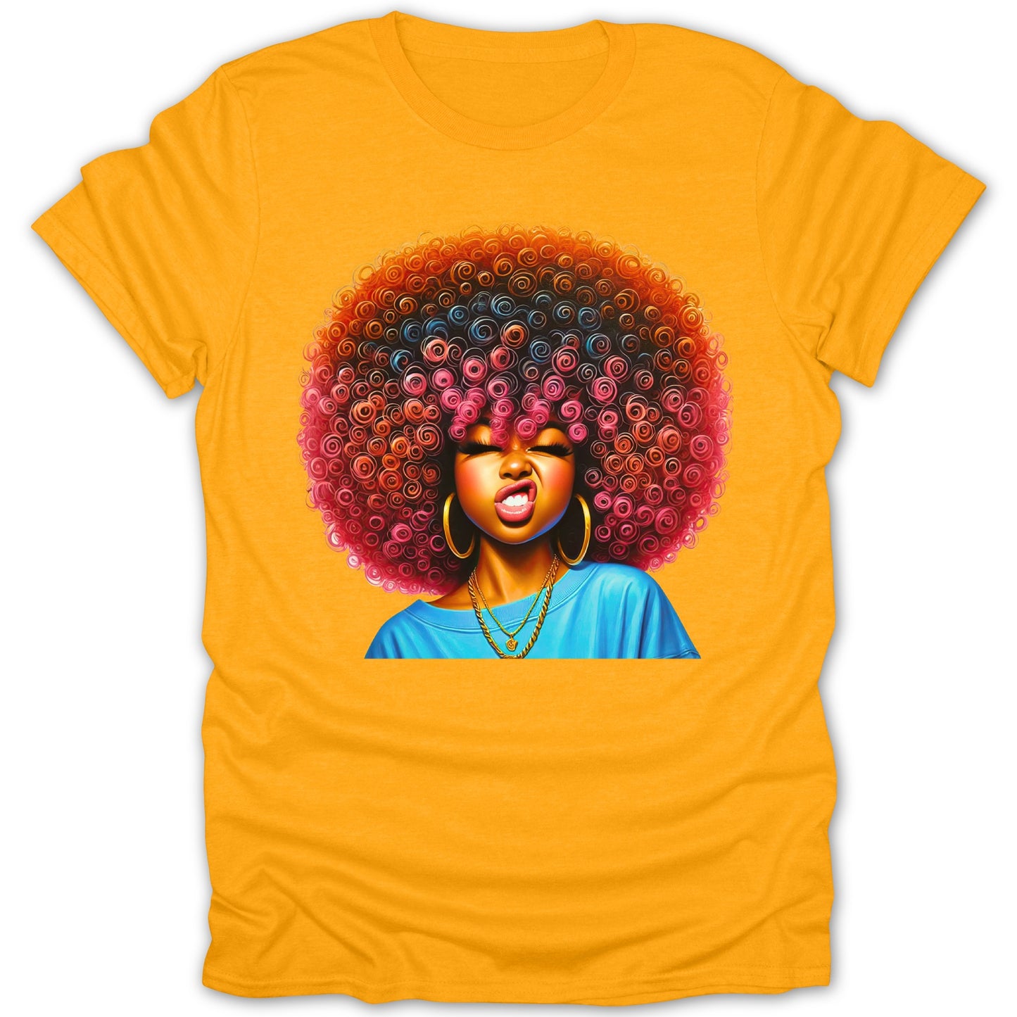 Vibrant Yellow T-Shirt with Bold Afro Art Design product type