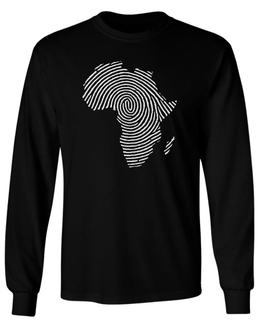 Africa Fingerprint BW Long Sleeve Tee - Zion Threadz