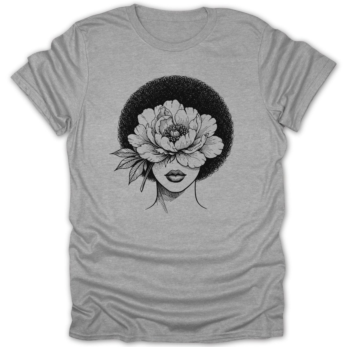 Afro Woman Peony Flower Tee - Zion Threadz
