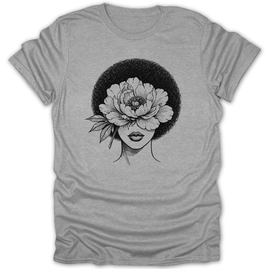 Afro Woman Peony Flower Tee - Zion Threadz