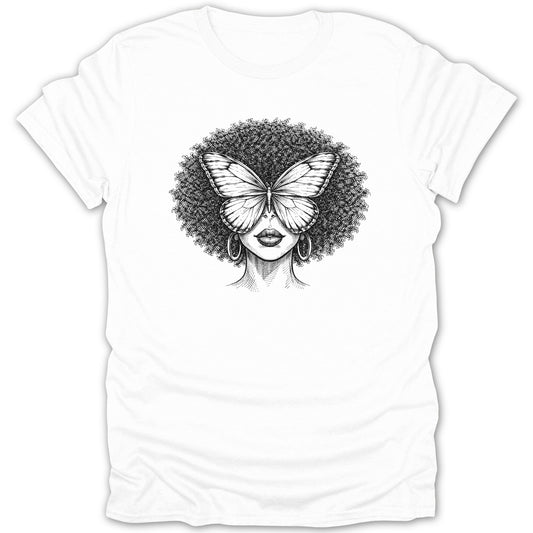 Afro hair woman butterfly eyes lips illustration graphic product type