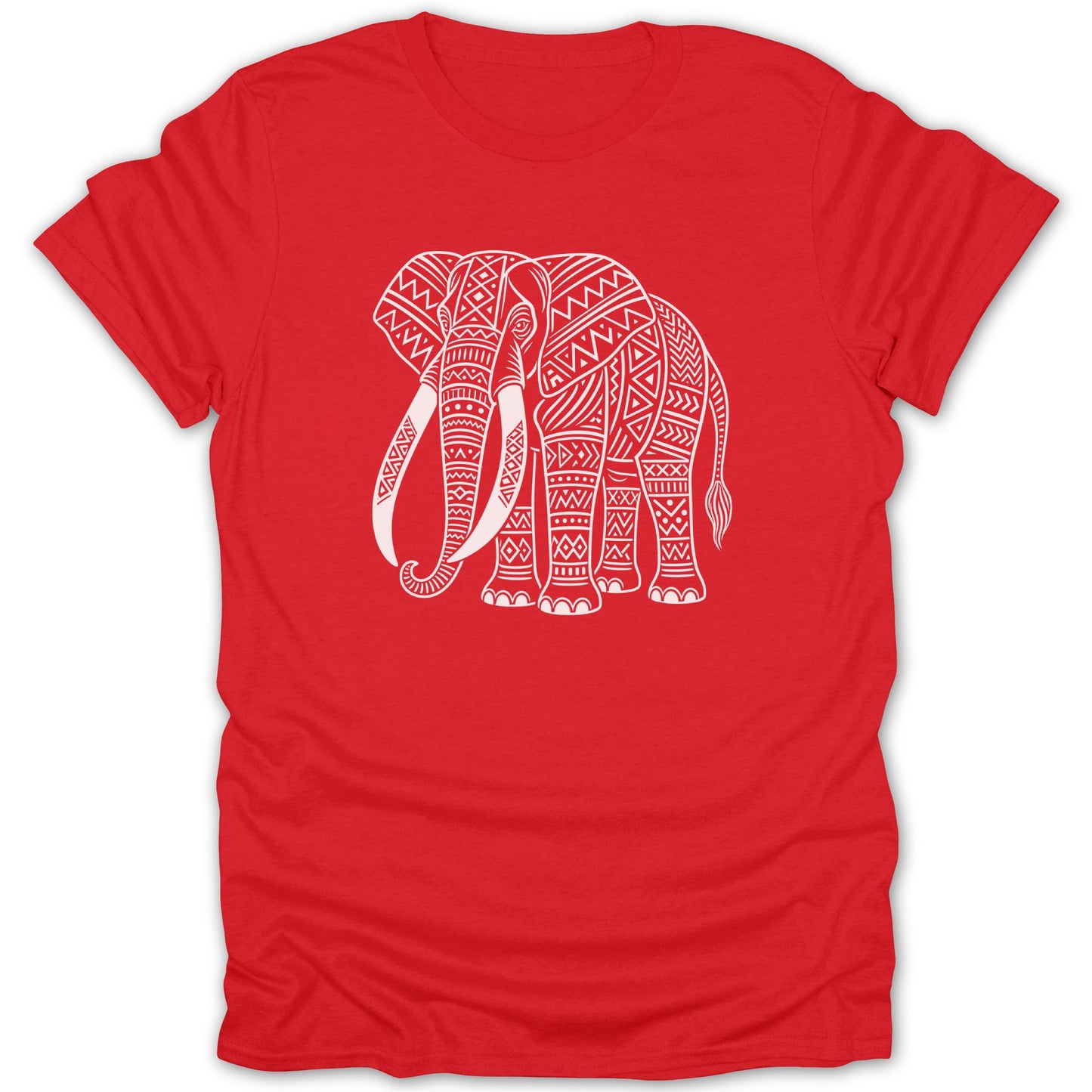 Red t-shirt with a white graphic pattern of an elephant.