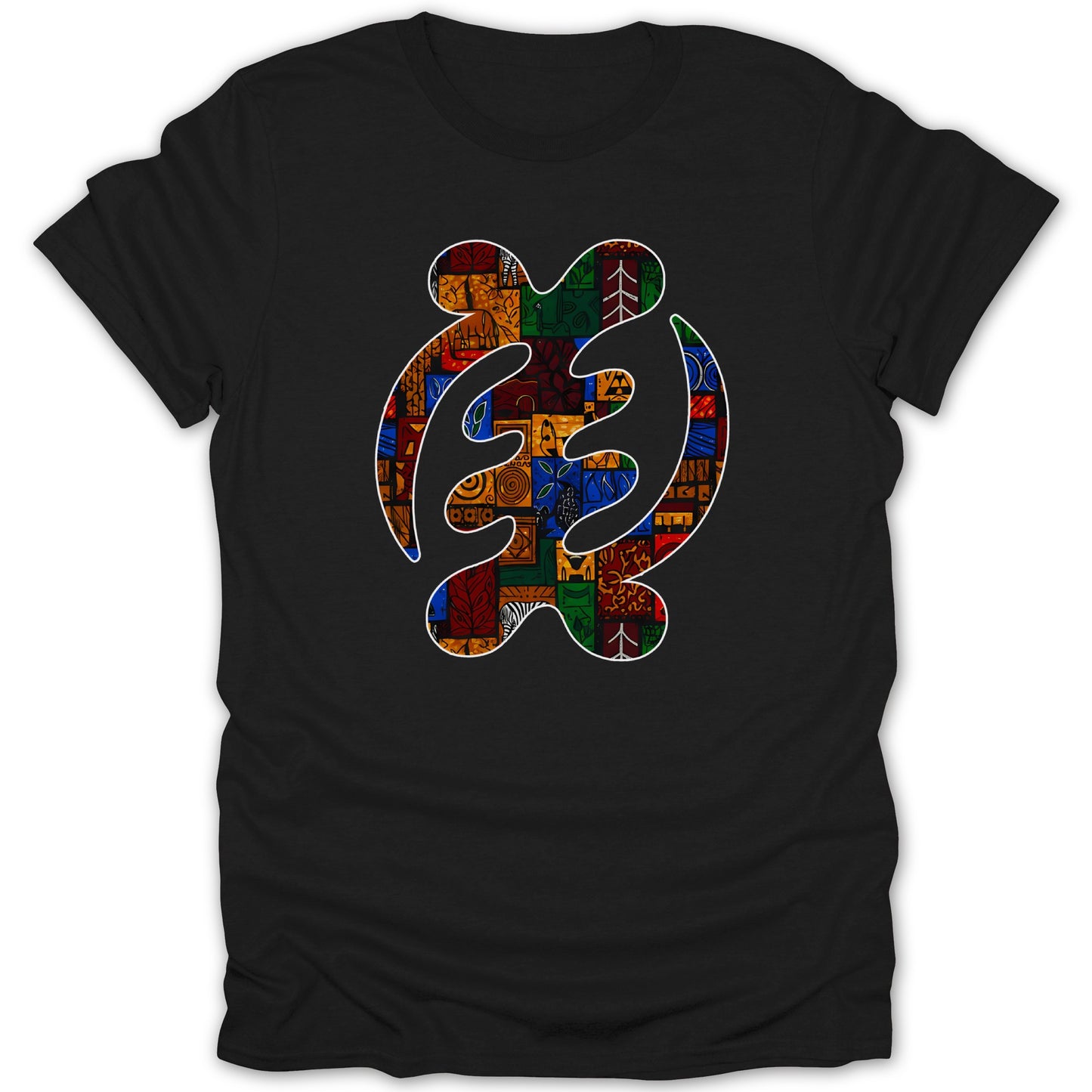 Turtle Design on Multi-Color Patterned Black Shirt