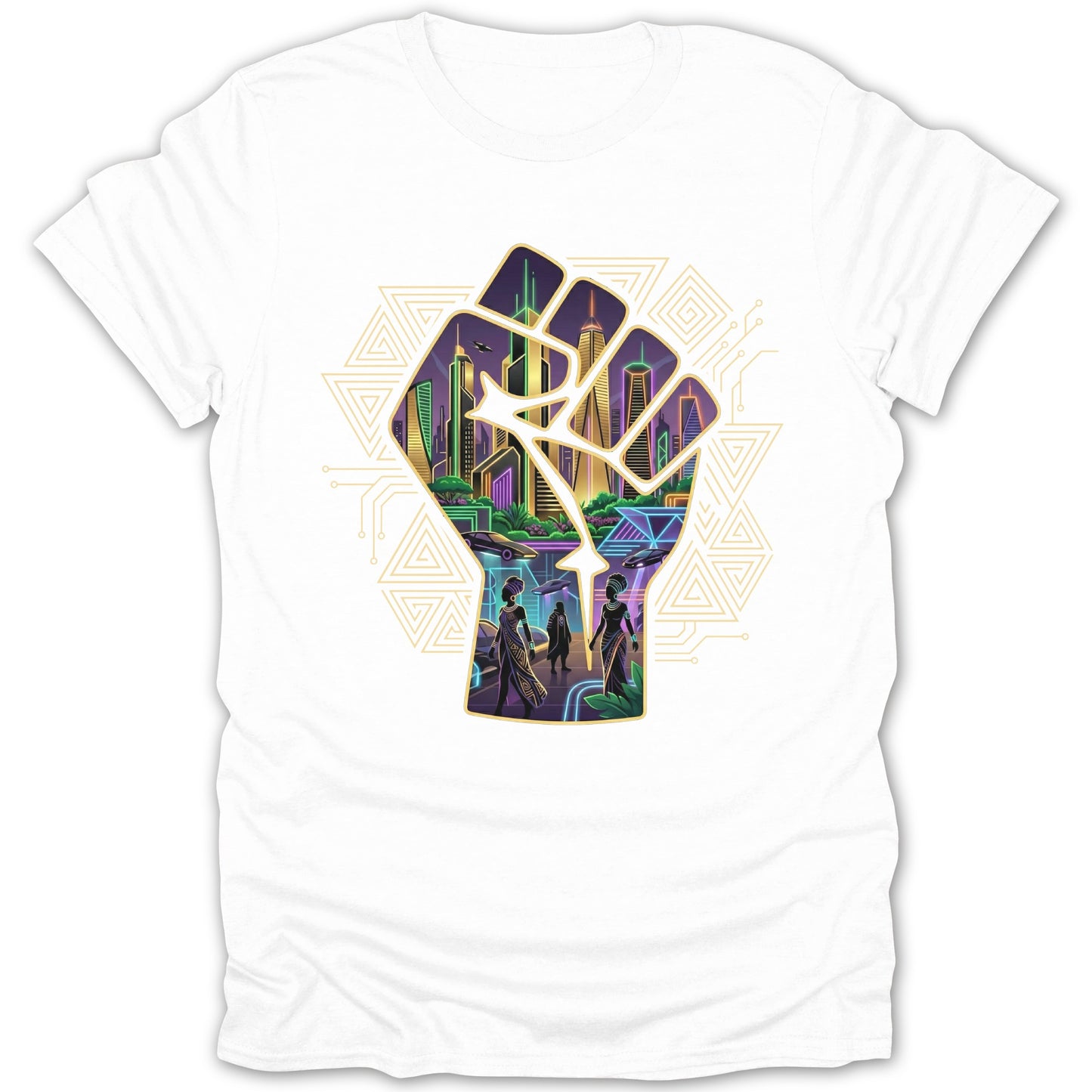 Futuristic City and Fist Design Graphic Tee product