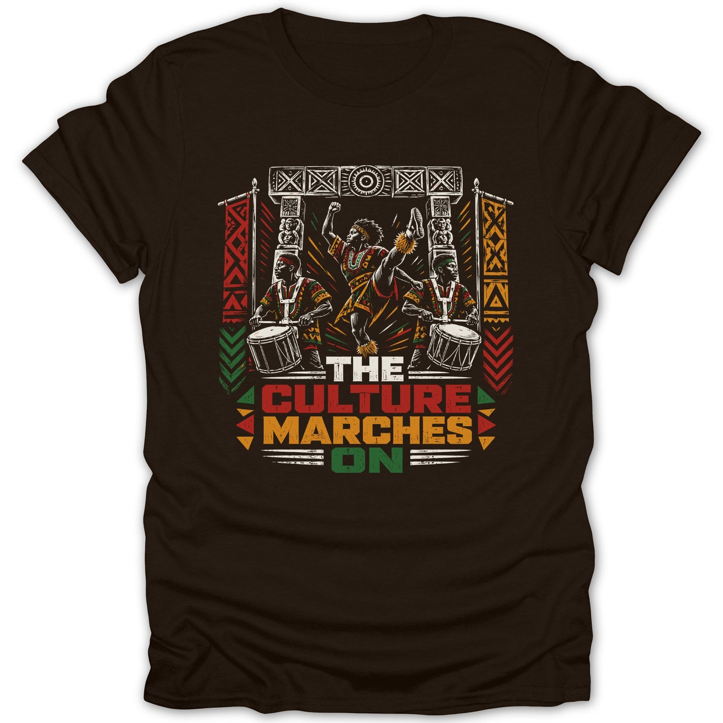 The Culture Marches On text with African drummers and dancer graphic.