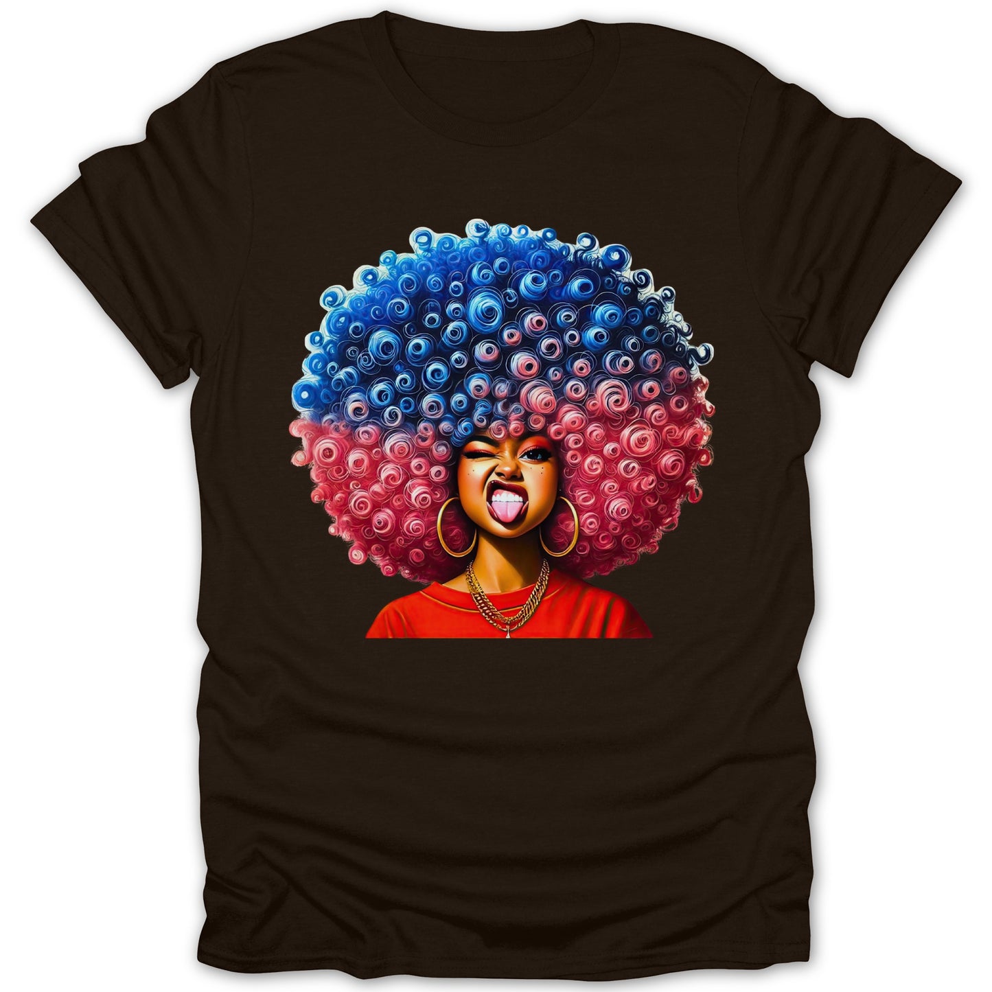 Funky Colorful Afro Lady Design T-Shirt product type