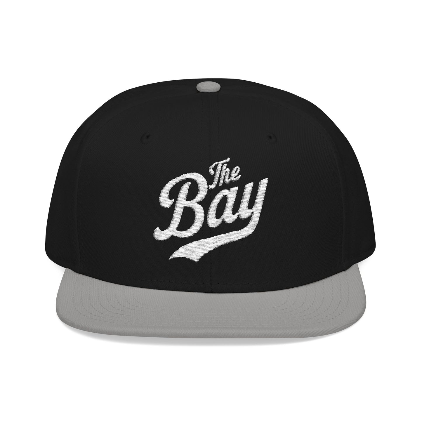 Black snapback hat with "The Bay" embroidered in white script on the front.